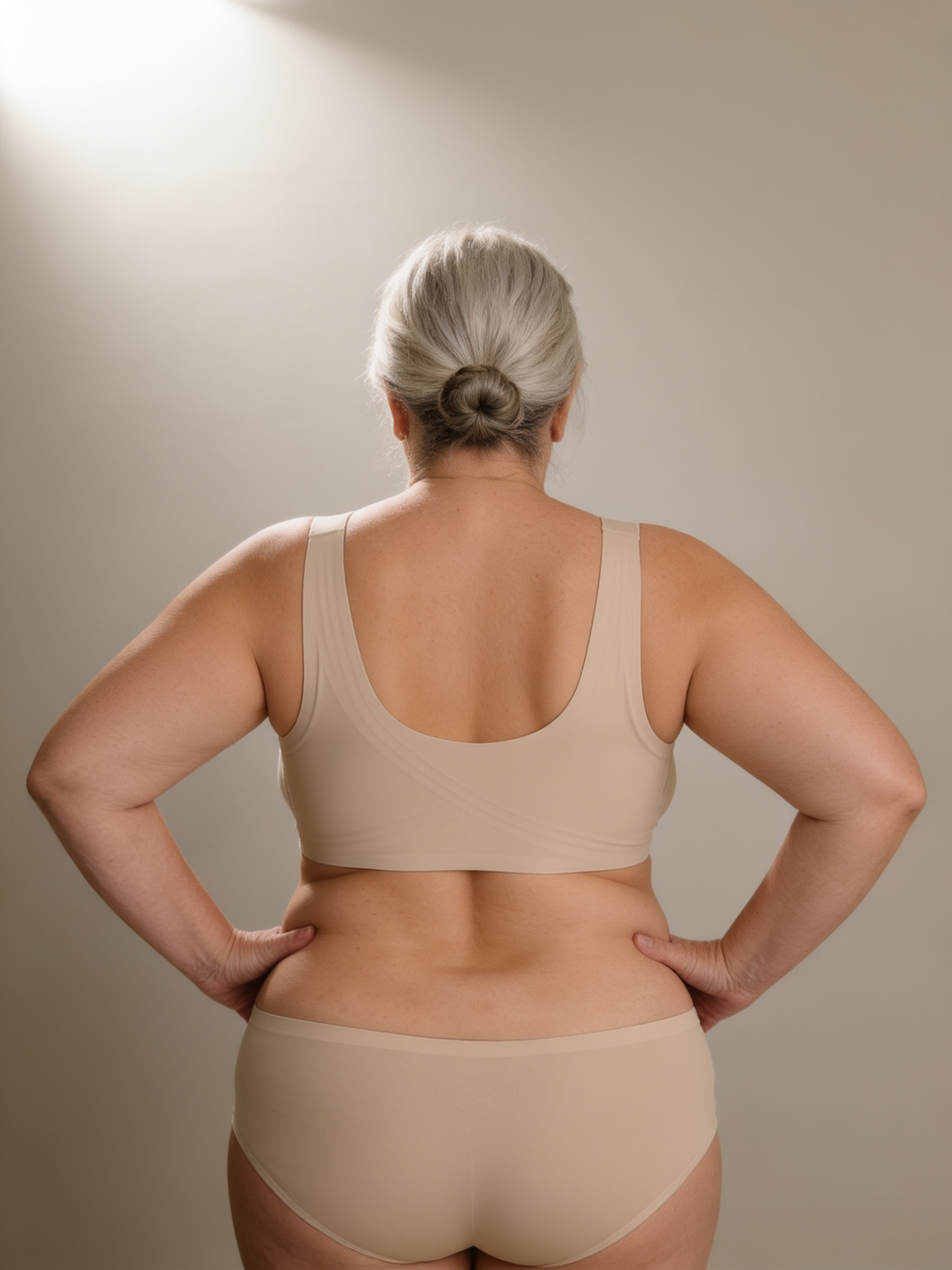Femme de 60 ans de dos portant la brassière NuaGel, dos lisse Image